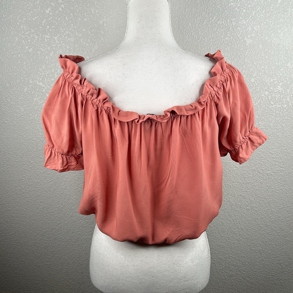 J for Justify Boho  Mauve Ruffle Peasant Top Size Medium - Picture 3 of 5